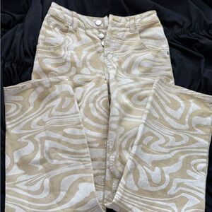 Beige and White Patterned Pants